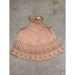 Skylar + Jade Faux Suede Halter Top Womens Small Mauve Excellent Laser Cut Boho